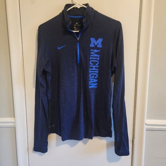 Nike Dri-Fit Women's M Blue Long Sleeve U of M 1/4 Zip Top Shirt Fitted Sports - Picture 1 of 6